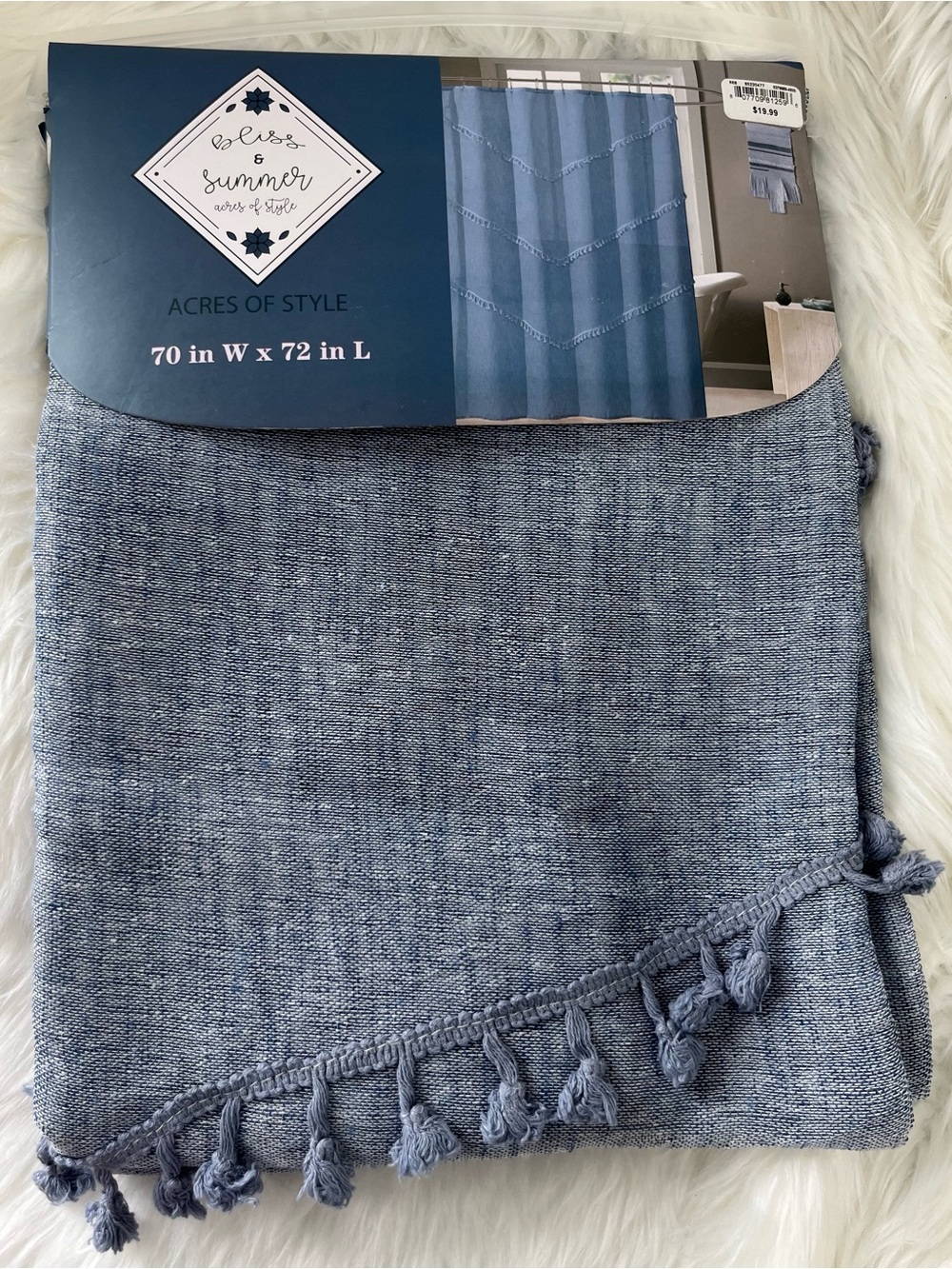 Bliss & Summer Acres of Style Natural Denim Tassel Shower Curtain 70x72